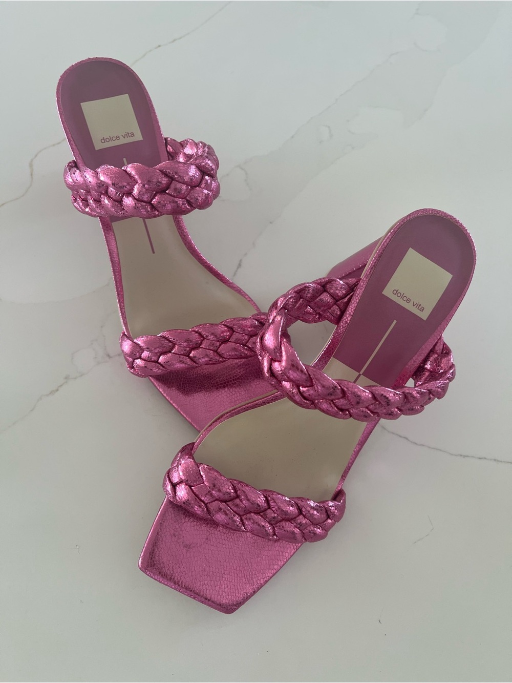 Dolce Vita Metallic Pink Braided Strap Heeled Sandals